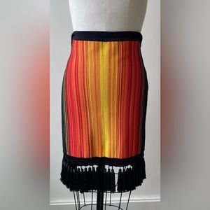 BALMAIN FRINGED TASSEL STRIPED STRETCH KNIT SKIRT